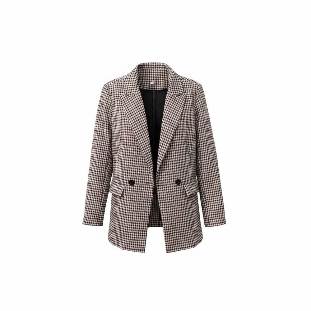 Gingham XL Plaid Brown Classic Boyfriend Blazer Academia College Corporate Work